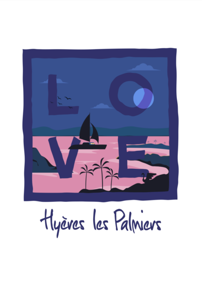 Affiche LOVE - A4 - Hyères les Palmiers - Sunset rose