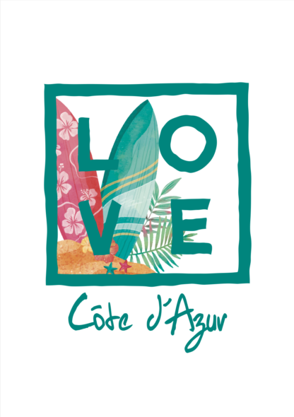 Affiche LOVE - A4 - Côte d'Azur - Surf